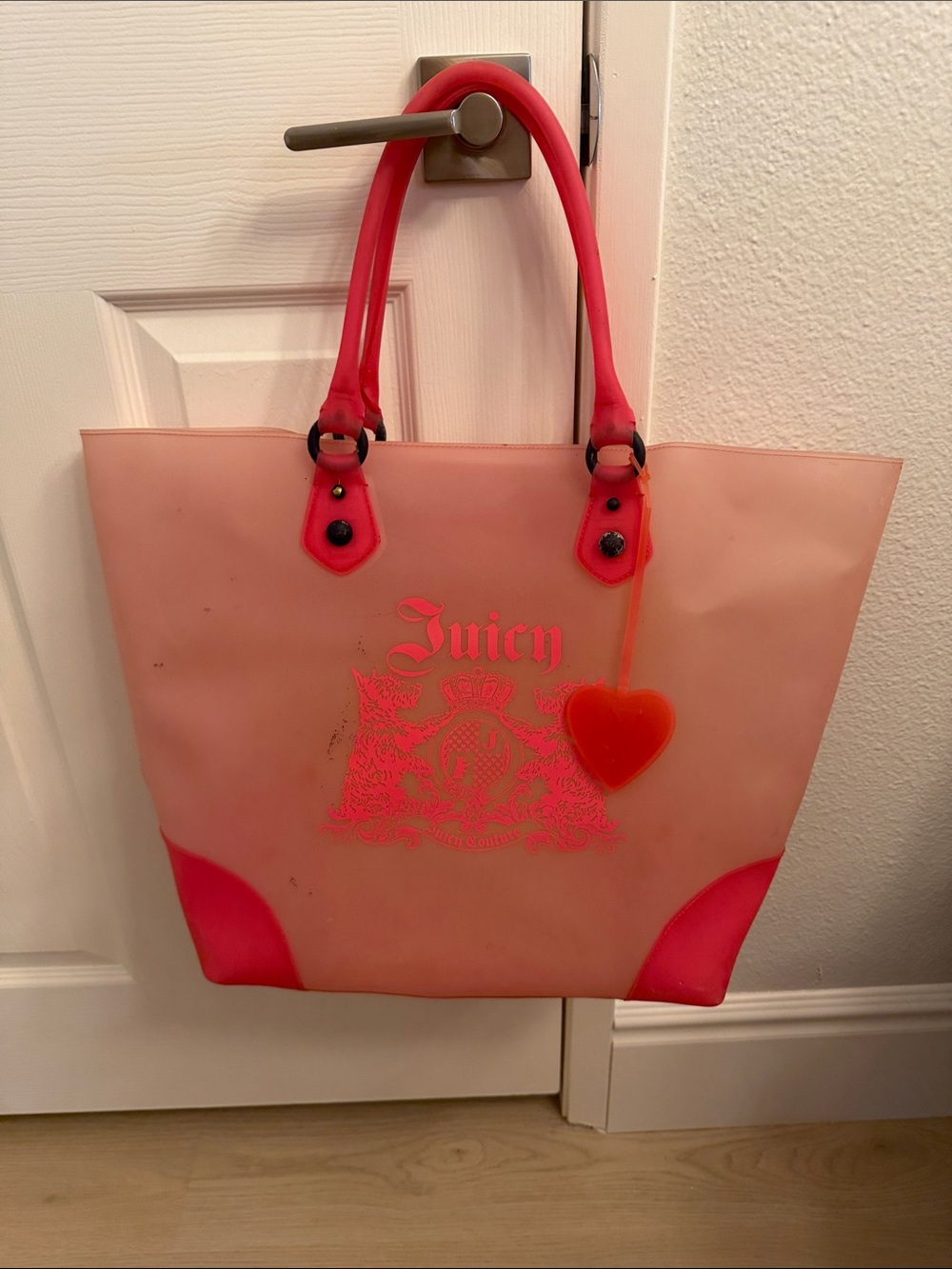 Juicy Couture Jelly Pink Tote with Hot Pink Accents and Heart Charm